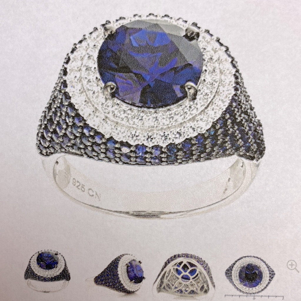 Blue Sapphire & White Diamond Simulants Ring